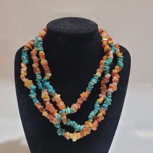 Multi-strand Turquoise Carnelian Natural Stones Bead Necklace